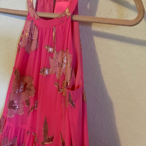LILLY PULITZER Beccalyn Silk Blend Halter Tiered Metallic Pink Maxi Dress XXS - Picture 9 of 15
